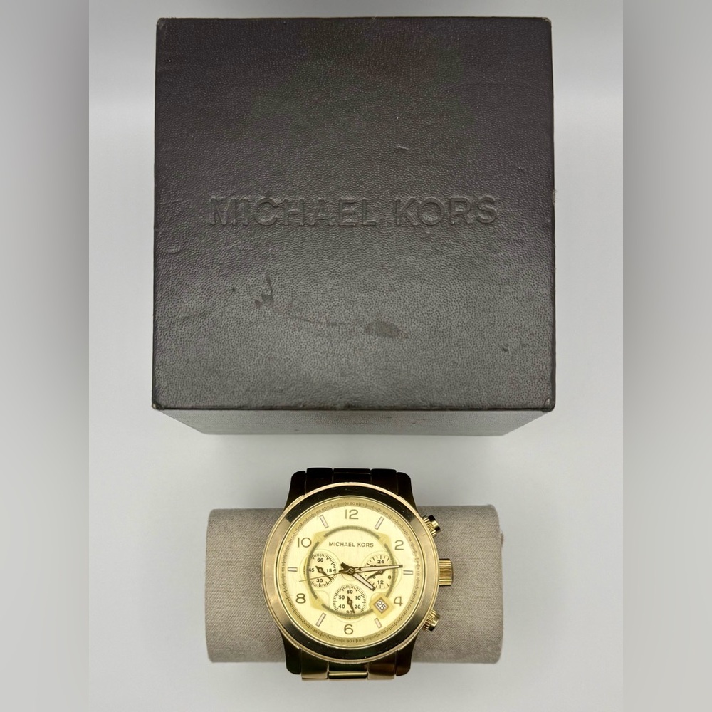 Michael Kors MK8077 Gold-Tone Stainless Steel Women’s 3 Chronograph Watch 45mm